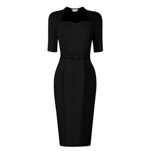 Church Sheath Dresses with Belt Sweetheart Neck Formal Pencil Dress Black